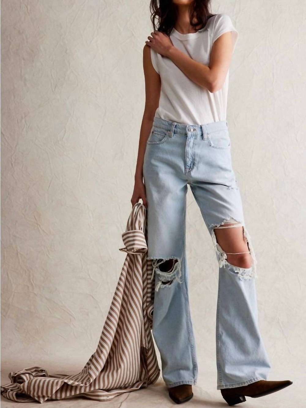 Free People Tinsley Distressed Wide-Leg Jeans